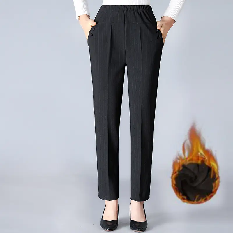 Black Velvet Mother's Pants Large Size Thick Winter Wear - Image 3