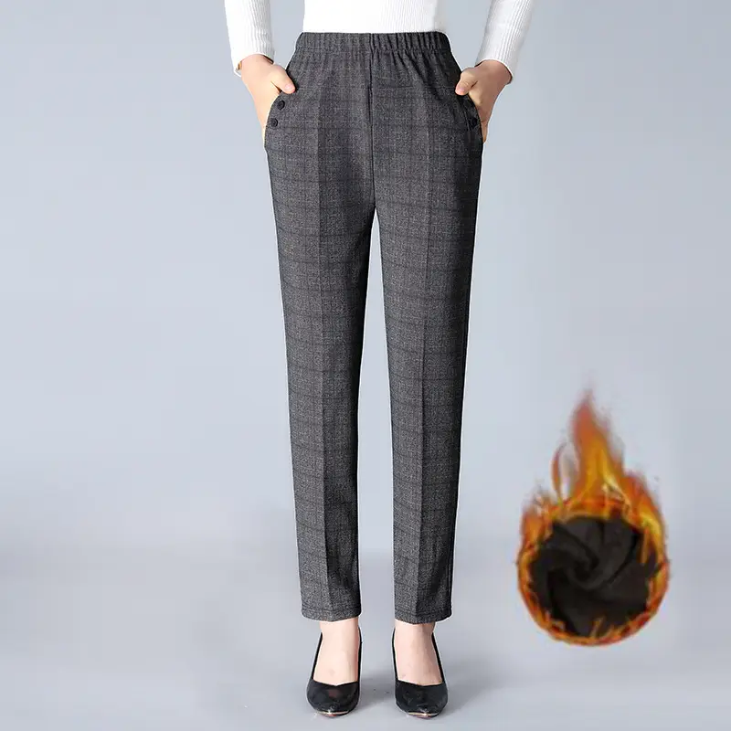Black Velvet Mother's Pants Large Size Thick Winter Wear - Image 4