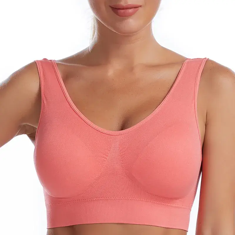 Wireless Sports Bra Pink Plus Size Push Up Yoga Vest