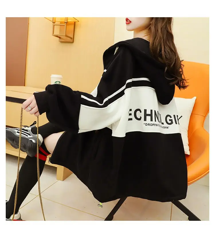 Plus Size Korean Style Hooded Cardigan Jacket Black — feature 11