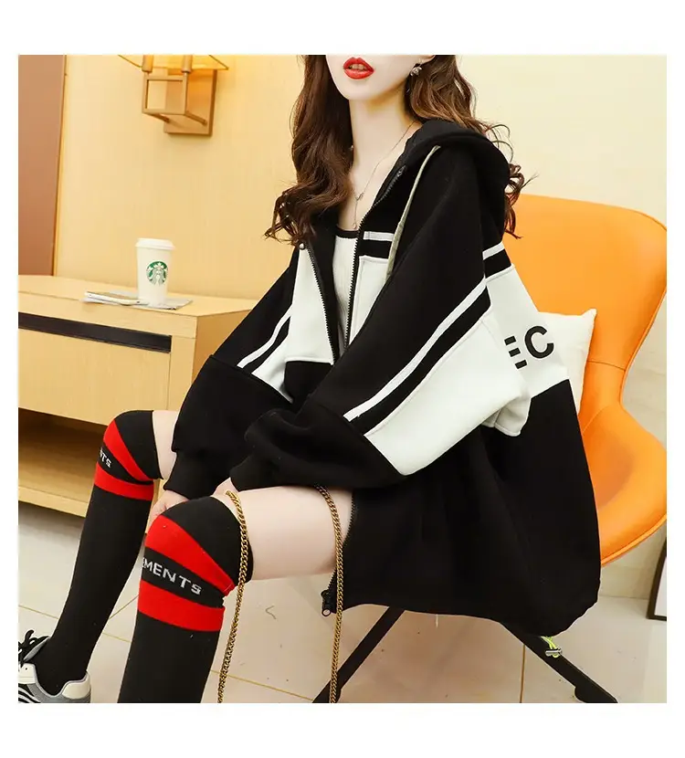 Plus Size Korean Style Hooded Cardigan Jacket Black — feature 12