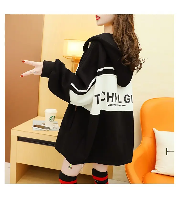 Plus Size Korean Style Hooded Cardigan Jacket Black — feature 15