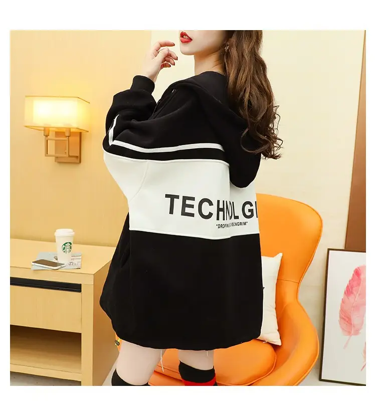 Plus Size Korean Style Hooded Cardigan Jacket Black — feature 16
