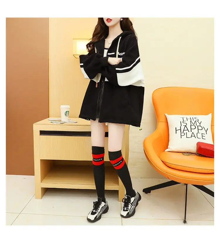 Plus Size Korean Style Hooded Cardigan Jacket Black — feature 18
