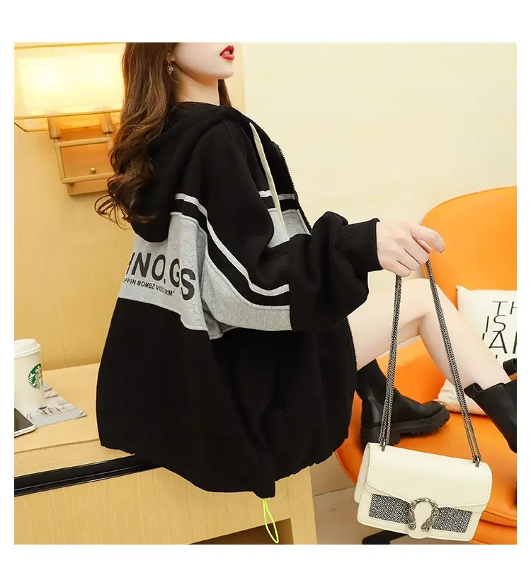 Plus Size Korean Style Hooded Cardigan Jacket Black — feature 6