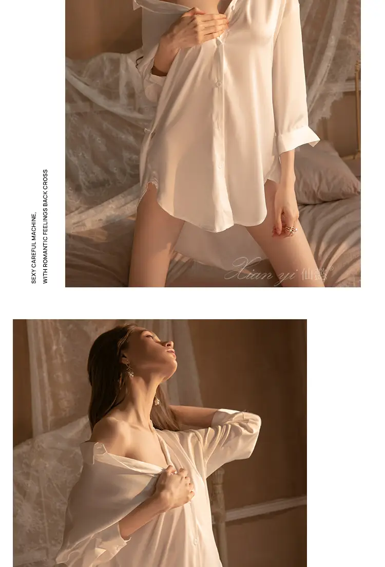 Xian Yi Sexy Boyfriend Style Shirt Pajamas Female Xia Chun Wants Thin High-end Sense Home Wear Outer Wear plus size 430 — feature 13