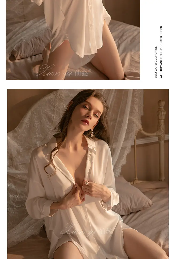 Xian Yi Sexy Boyfriend Style Shirt Pajamas Female Xia Chun Wants Thin High-end Sense Home Wear Outer Wear plus size 430 — feature 14