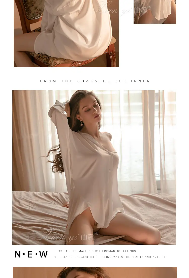 Xian Yi Sexy Boyfriend Style Shirt Pajamas Female Xia Chun Wants Thin High-end Sense Home Wear Outer Wear plus size 430 — feature 6