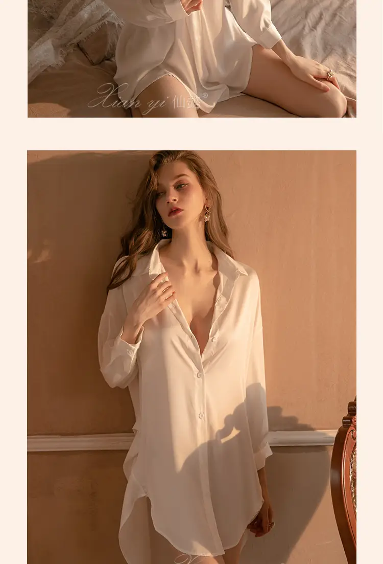 Xian Yi Sexy Boyfriend Style Shirt Pajamas Female Xia Chun Wants Thin High-end Sense Home Wear Outer Wear plus size 430 — feature 8