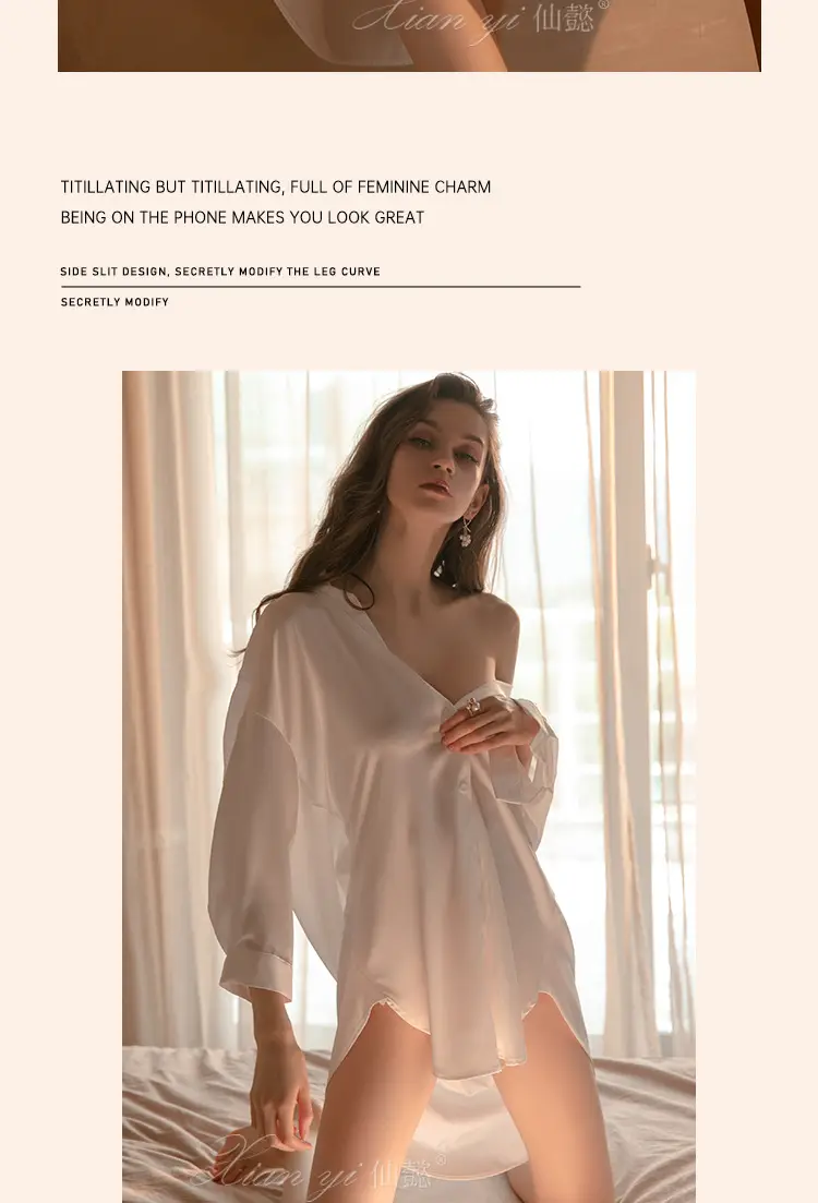 Xian Yi Sexy Boyfriend Style Shirt Pajamas Female Xia Chun Wants Thin High-end Sense Home Wear Outer Wear plus size 430 — feature 9