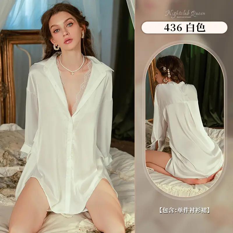 Xian Yi Sexy Boyfriend Style Shirt Pajamas Female Xia Chun Wants Thin High-end Sense Home Wear Outer Wear plus size 430