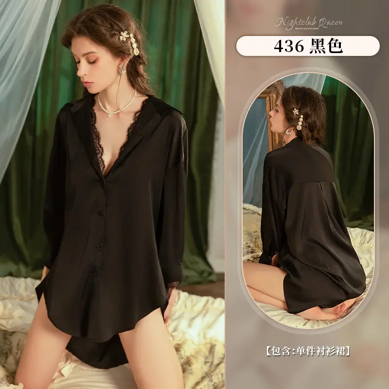 Xian Yi Sexy Boyfriend Style Shirt Pajamas Female Xia Chun Wants Thin High-end Sense Home Wear Outer Wear plus size 430