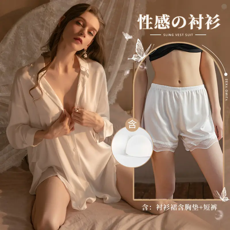 Xian Yi Sexy Boyfriend Style Shirt Pajamas Female Xia Chun Wants Thin High-end Sense Home Wear Outer Wear plus size 430