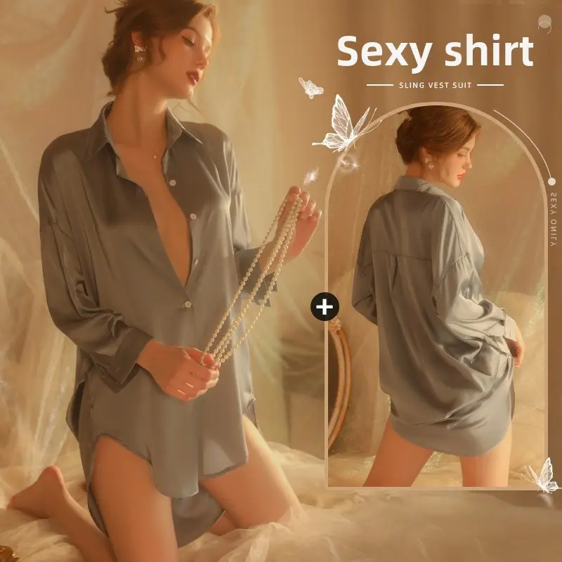 Xian Yi Sexy Boyfriend Style Shirt Pajamas Female Xia Chun Wants Thin High-end Sense Home Wear Outer Wear plus size 430