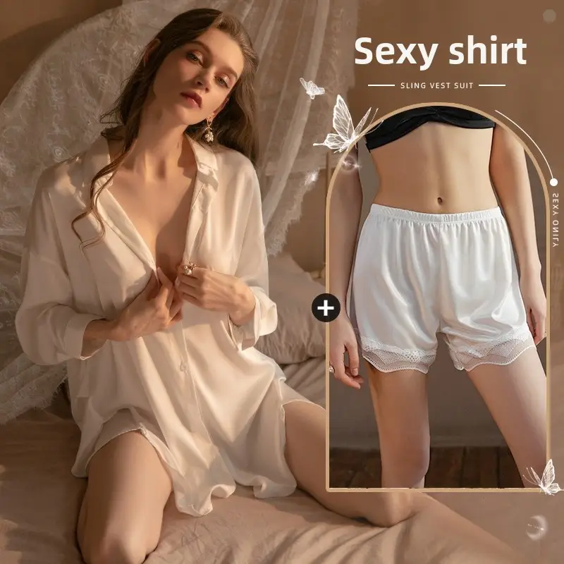 Xian Yi Sexy Boyfriend Style Shirt Pajamas Female Xia Chun Wants Thin High-end Sense Home Wear Outer Wear plus size 430