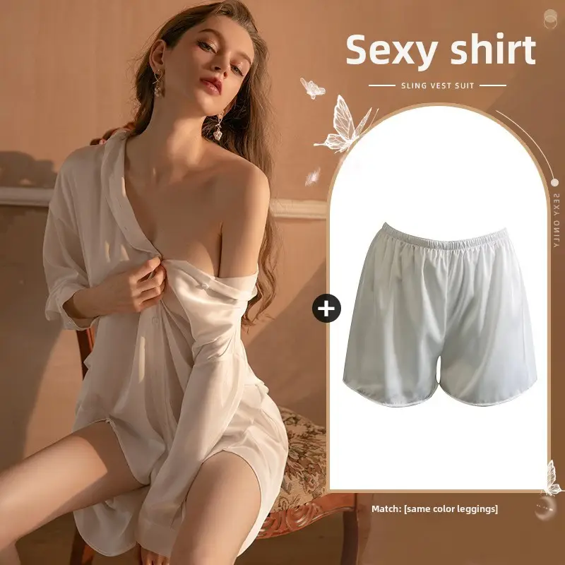 Xian Yi Sexy Boyfriend Style Shirt Pajamas Female Xia Chun Wants Thin High-end Sense Home Wear Outer Wear plus size 430