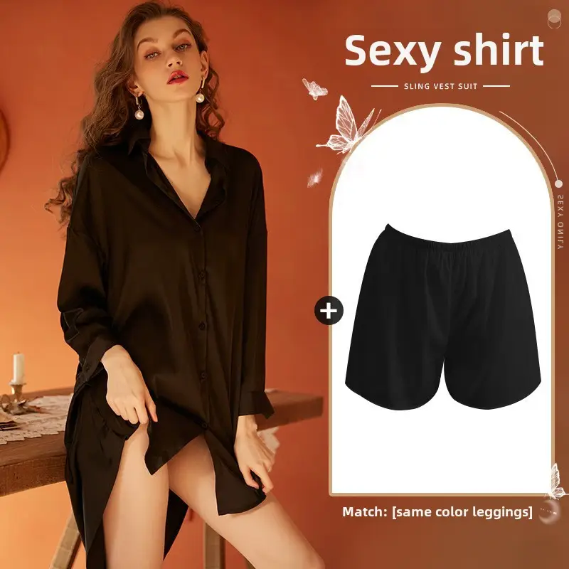 Xian Yi Sexy Boyfriend Style Shirt Pajamas Female Xia Chun Wants Thin High-end Sense Home Wear Outer Wear plus size 430