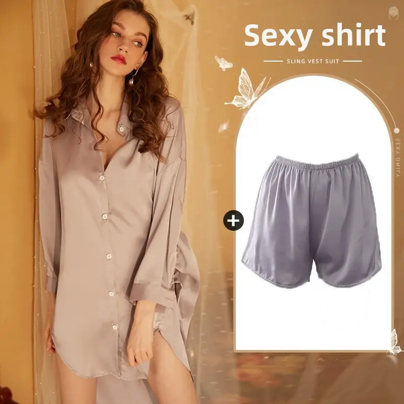 Xian Yi Sexy Boyfriend Style Shirt Pajamas Female Xia Chun Wants Thin High-end Sense Home Wear Outer Wear plus size 430