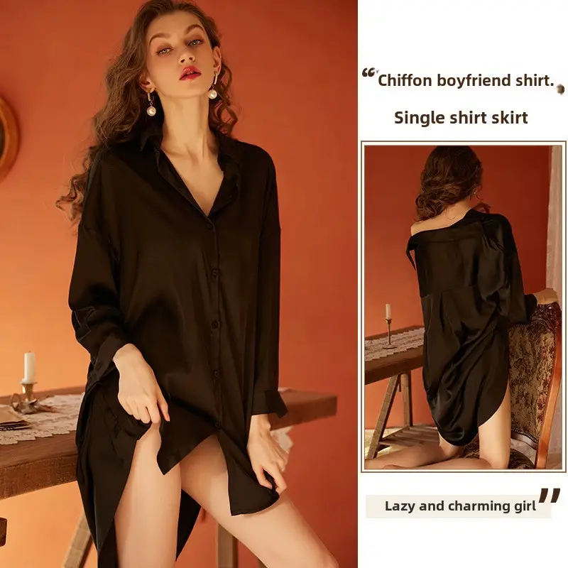 Xian Yi Sexy Boyfriend Style Shirt Pajamas Female Xia Chun Wants Thin High-end Sense Home Wear Outer Wear plus size 430
