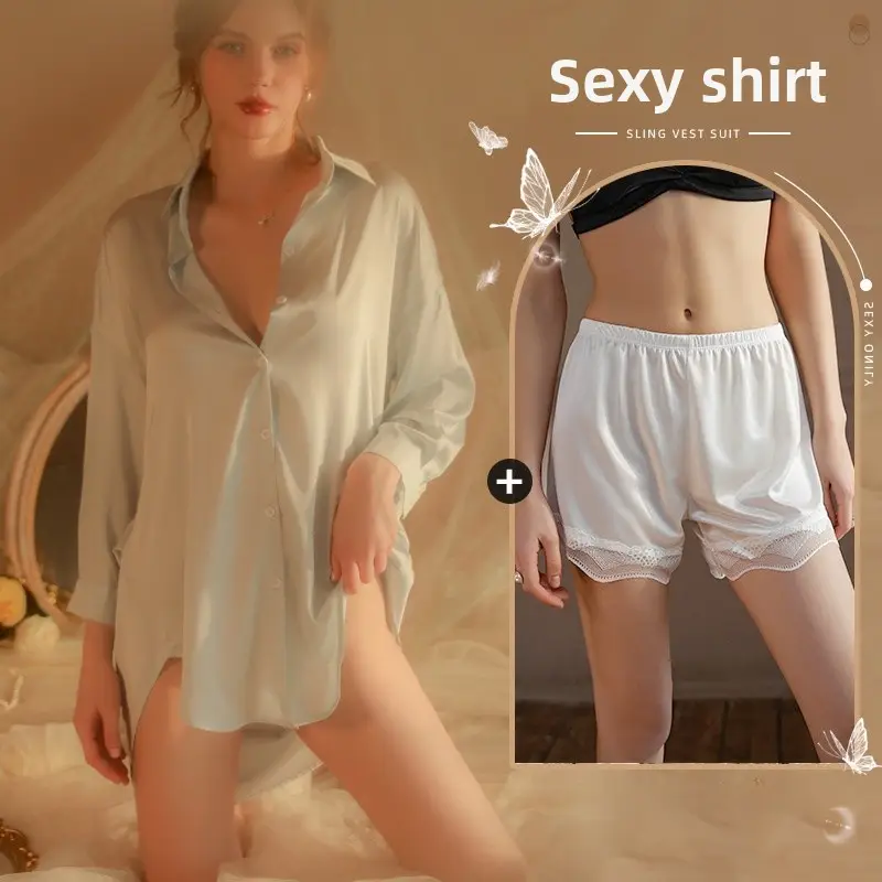 Xian Yi Sexy Boyfriend Style Shirt Pajamas Female Xia Chun Wants Thin High-end Sense Home Wear Outer Wear plus size 430