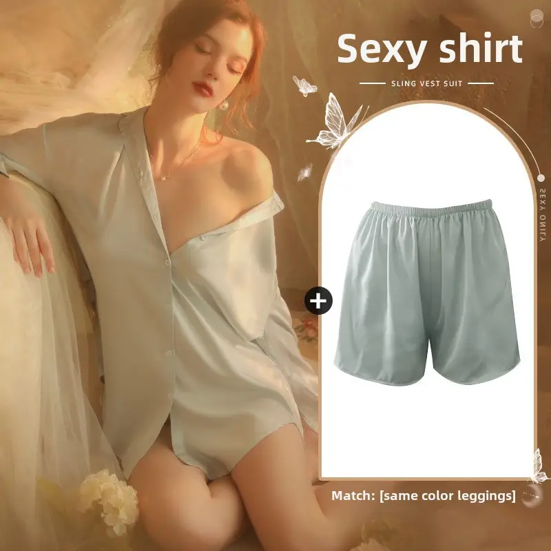 Xian Yi Sexy Boyfriend Style Shirt Pajamas Female Xia Chun Wants Thin High-end Sense Home Wear Outer Wear plus size 430