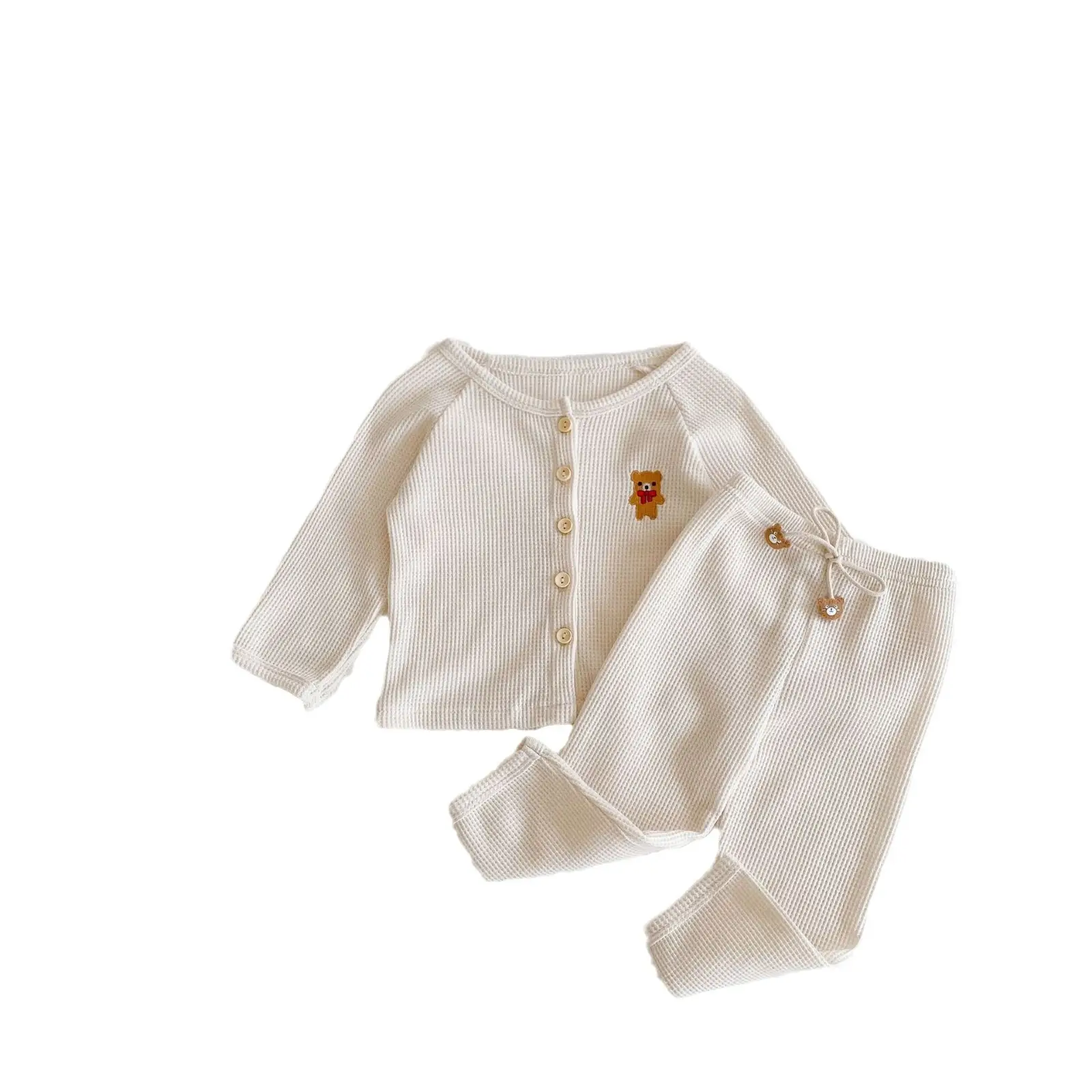 2025 Spring & Fall Clothing for Infants and Young Kidsren, Male and Female Babies, Bear Embroidered Cardigan Jacket Top + Pants Two-Piece Suit