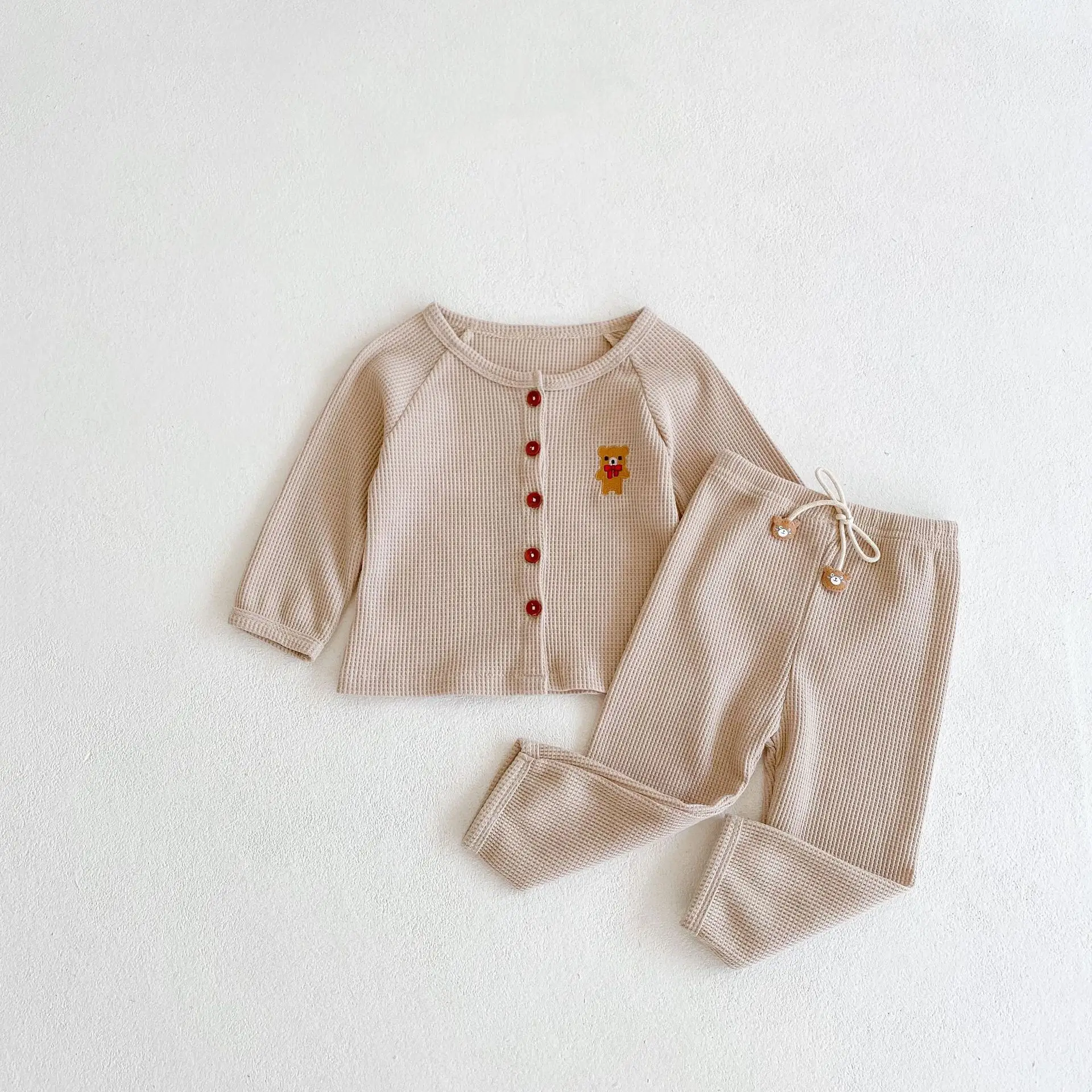 2025 Spring & Fall Clothing for Infants and Young Kidsren, Male and Female Babies, Bear Embroidered Cardigan Jacket Top + Pants Two-Piece Suit