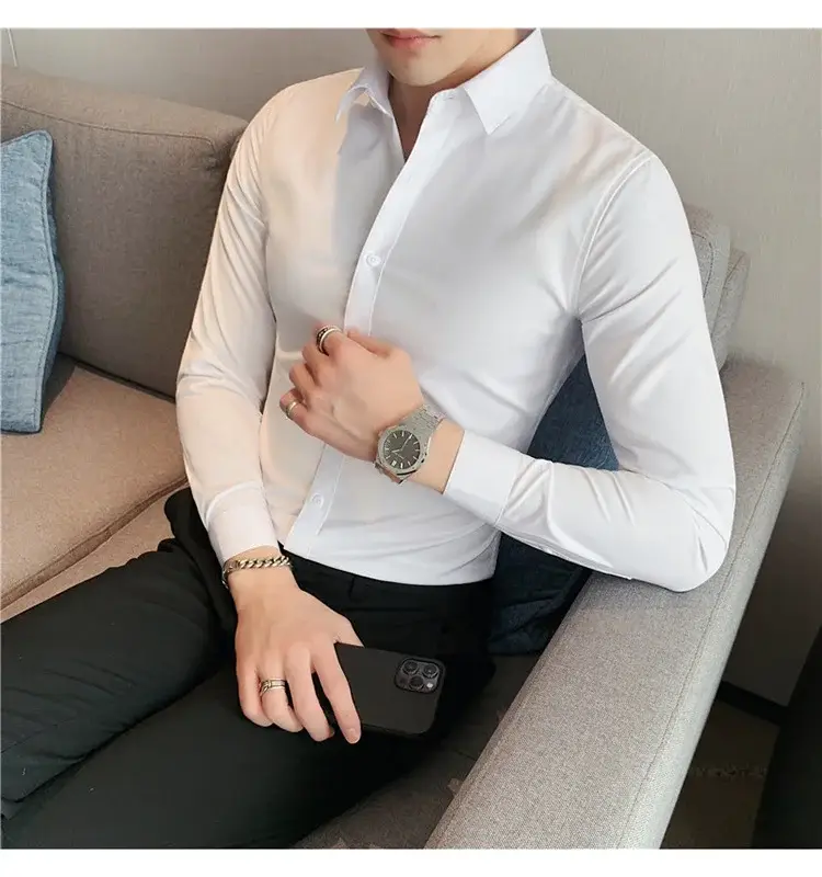 Men's Green Silk Slim Long Sleeve Shirt Large Plus — feature 10