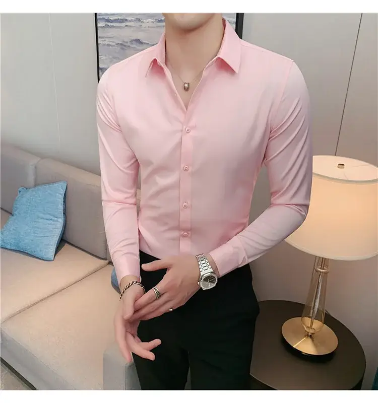 Men's Green Silk Slim Long Sleeve Shirt Large Plus — feature 21