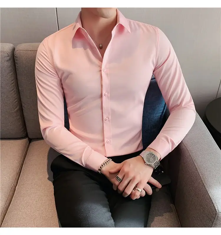 Men's Green Silk Slim Long Sleeve Shirt Large Plus — feature 22
