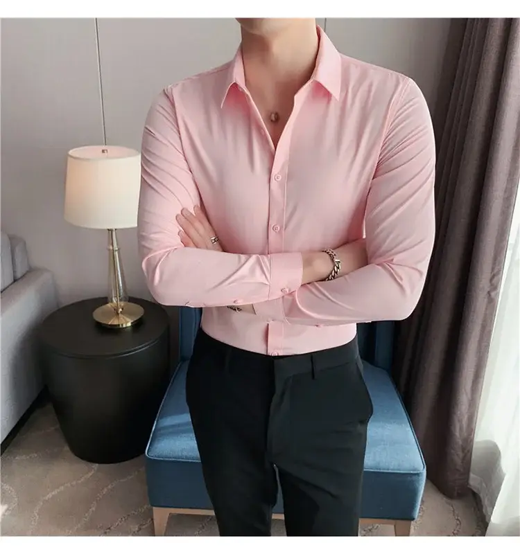 Men's Green Silk Slim Long Sleeve Shirt Large Plus — feature 23