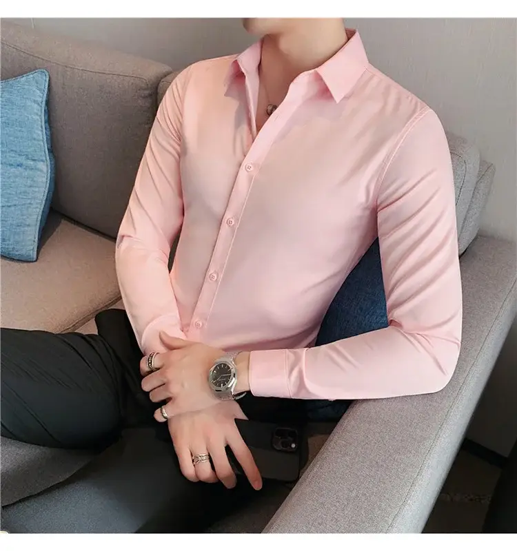 Men's Green Silk Slim Long Sleeve Shirt Large Plus — feature 24