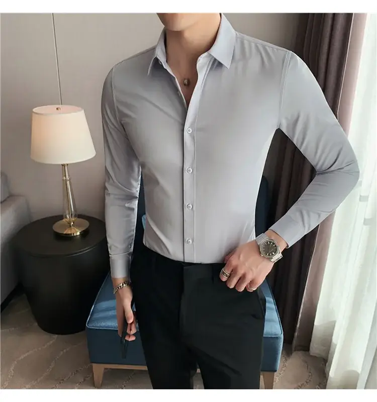 Men's Green Silk Slim Long Sleeve Shirt Large Plus — feature 31