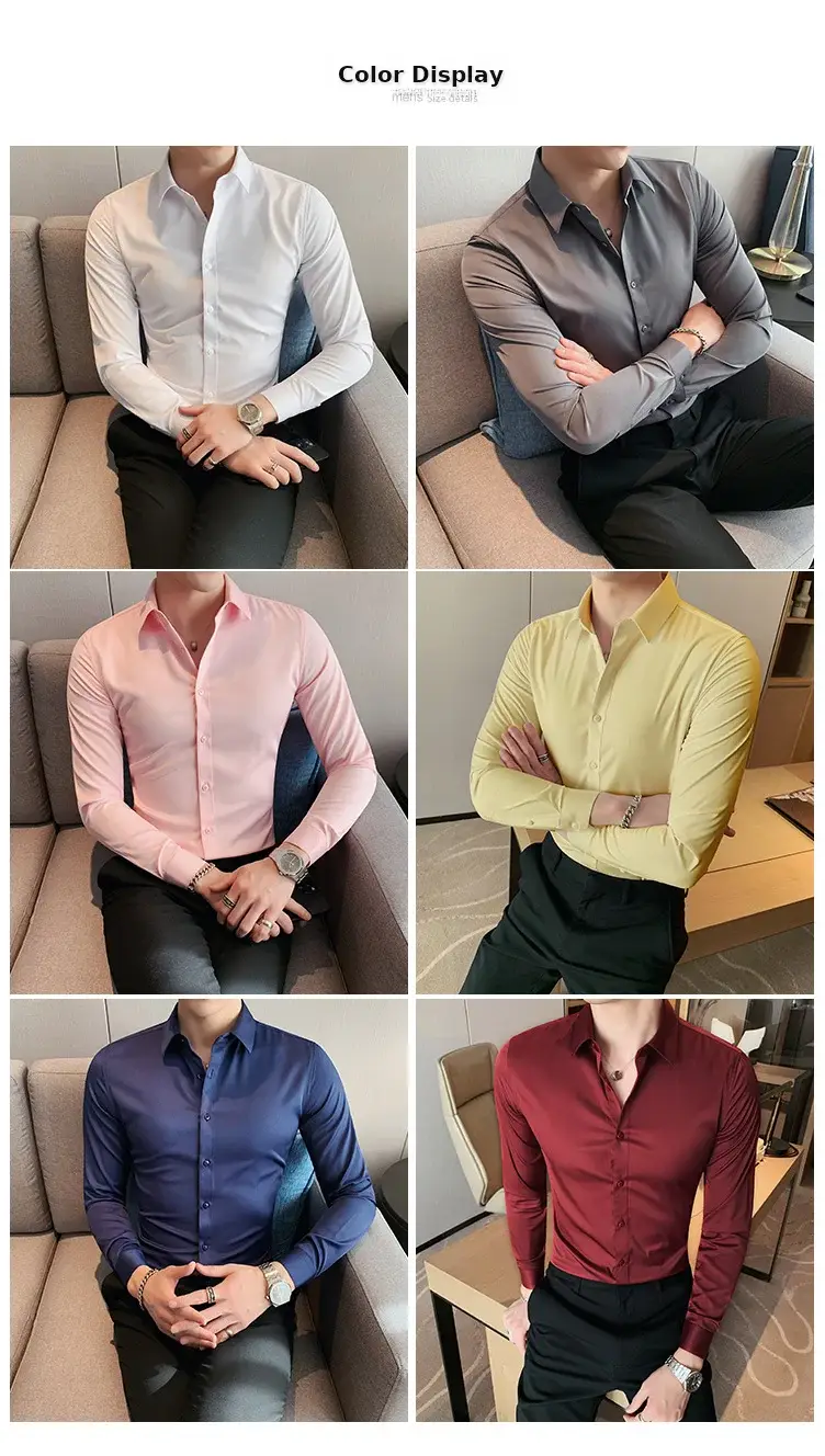 Men's Green Silk Slim Long Sleeve Shirt Large Plus — feature 4