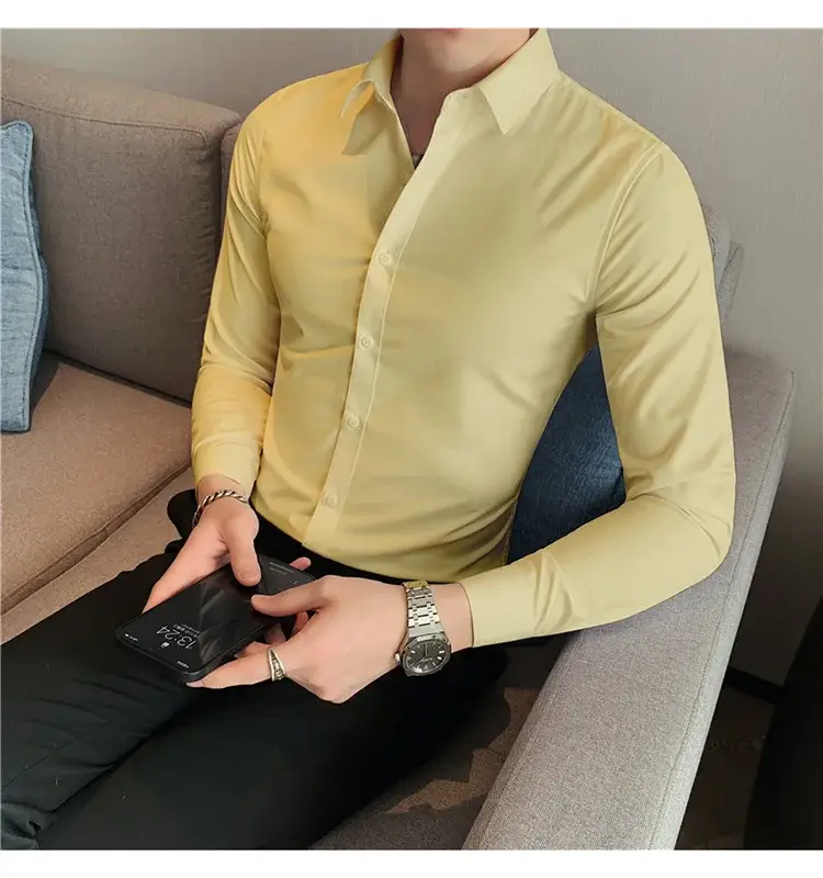 Men's Green Silk Slim Long Sleeve Shirt Large Plus — feature 44