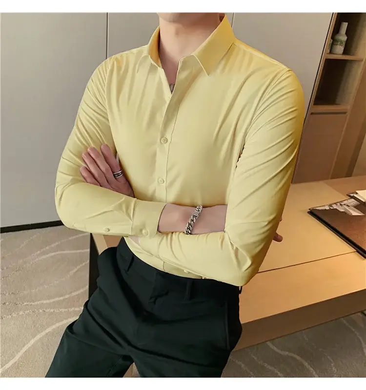 Men's Green Silk Slim Long Sleeve Shirt Large Plus — feature 45
