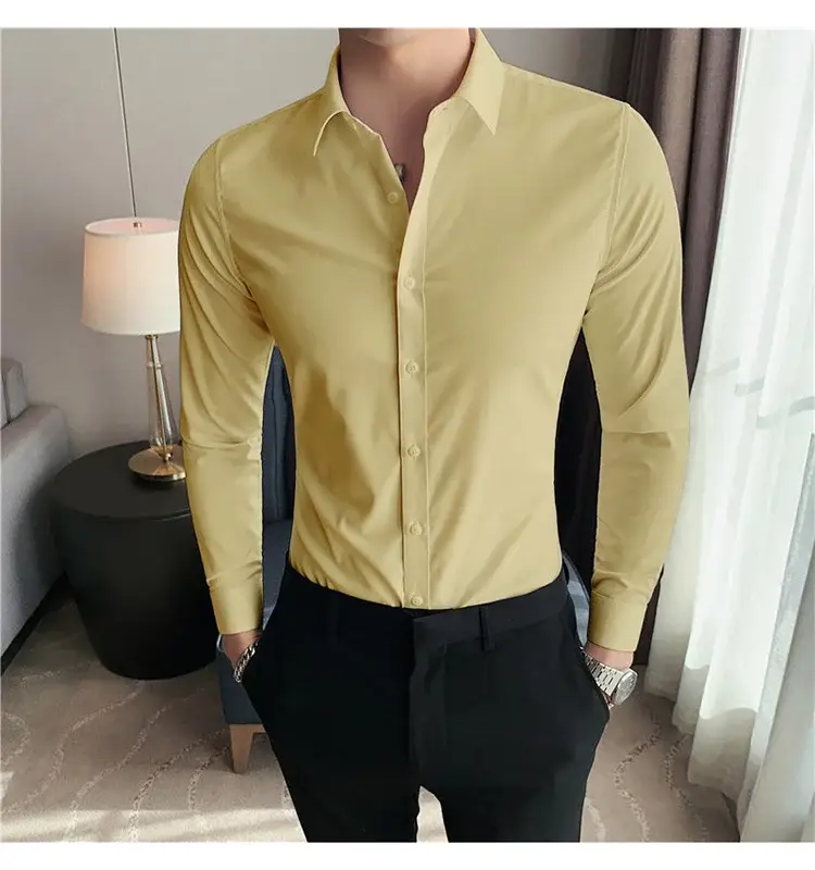 Men's Green Silk Slim Long Sleeve Shirt Large Plus — feature 46