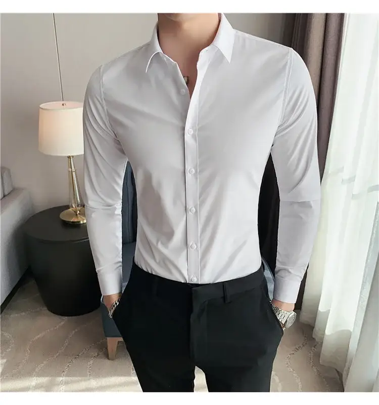 Men's Green Silk Slim Long Sleeve Shirt Large Plus — feature 6