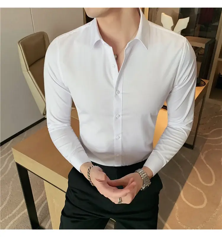 Men's Green Silk Slim Long Sleeve Shirt Large Plus — feature 7
