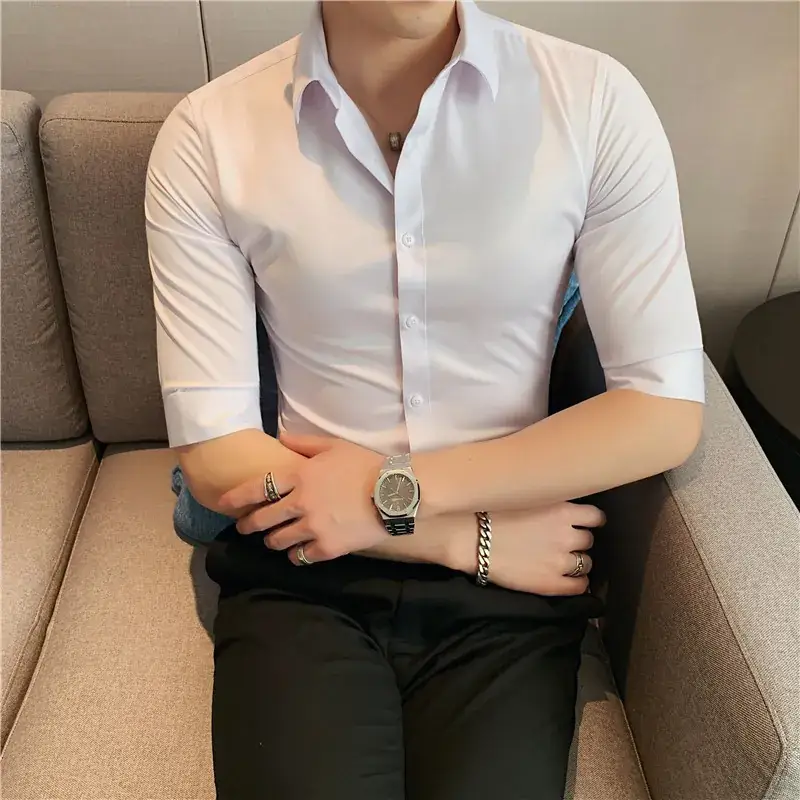 Men's Green Silk Slim Long Sleeve Shirt Large Plus - Image 12