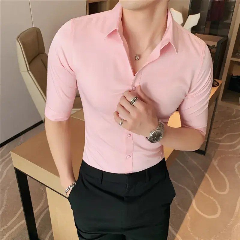 Men's Green Silk Slim Long Sleeve Shirt Large Plus - Image 17