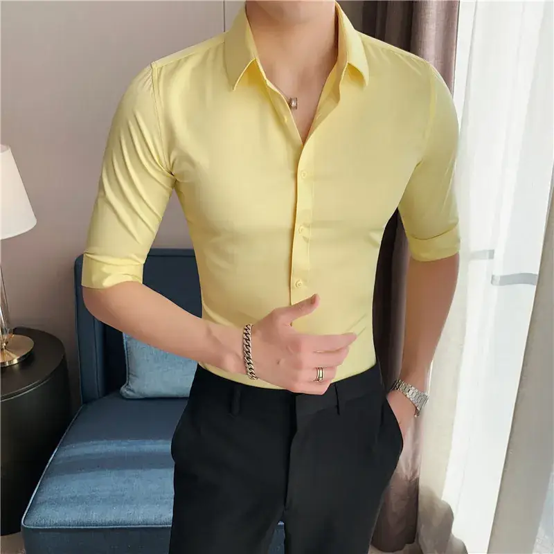 Men's Green Silk Slim Long Sleeve Shirt Large Plus - Image 19