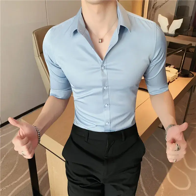 Men's Green Silk Slim Long Sleeve Shirt Large Plus - Image 20