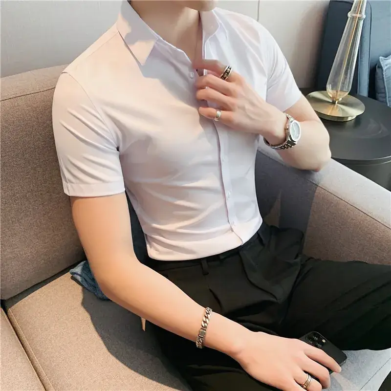 Men's Green Silk Slim Long Sleeve Shirt Large Plus - Image 22