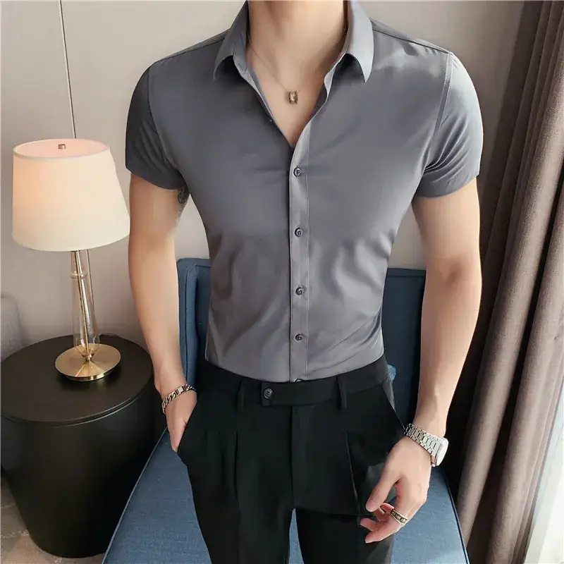 Men's Green Silk Slim Long Sleeve Shirt Large Plus - Image 24