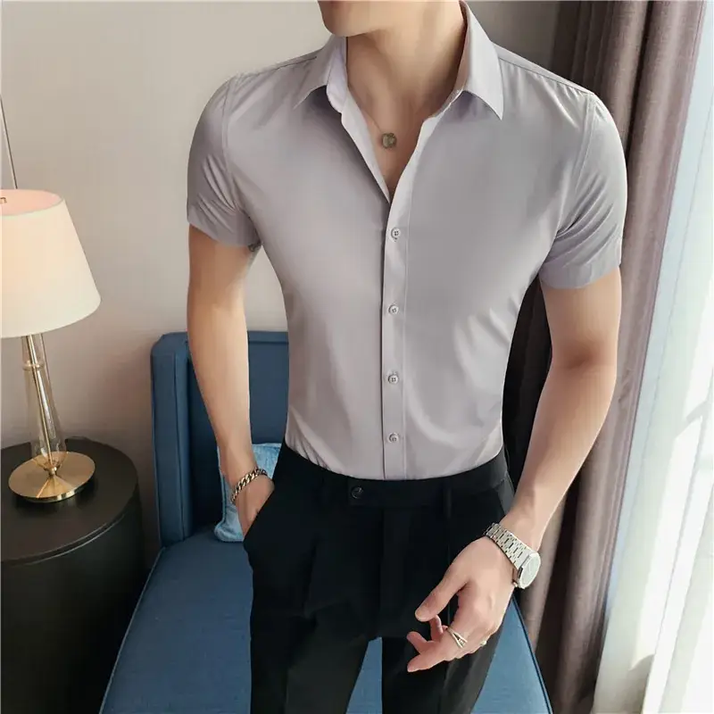 Men's Green Silk Slim Long Sleeve Shirt Large Plus - Image 25
