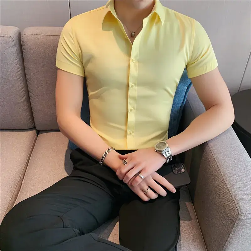 Men's Green Silk Slim Long Sleeve Shirt Large Plus - Image 29