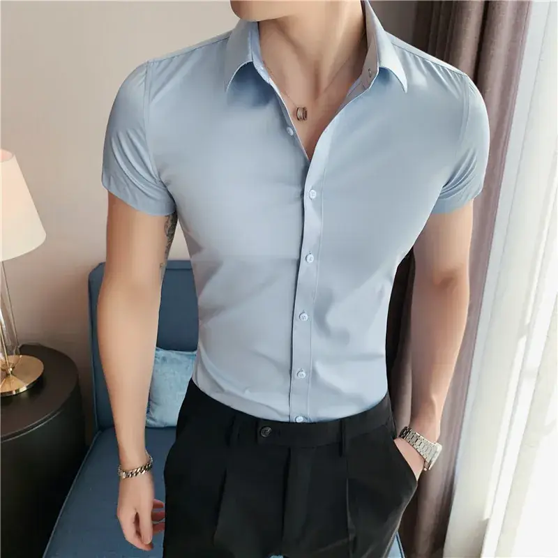 Men's Green Silk Slim Long Sleeve Shirt Large Plus - Image 30