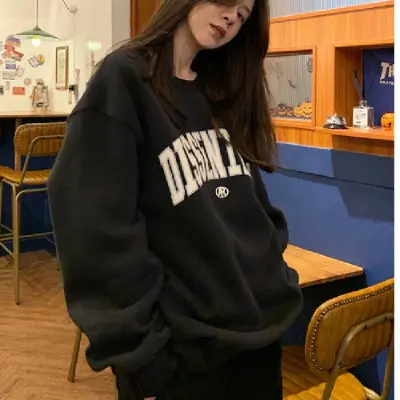 Women's White Letter Print Sweatshirt Set Loose Fit - Image 3