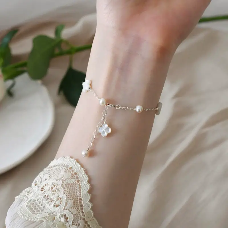 925 Silver Pearl Flower Bracelet for Girls — feature 15